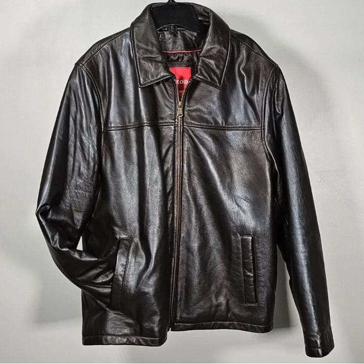 Men's Black Leather Bomber Jacket With Zip Front